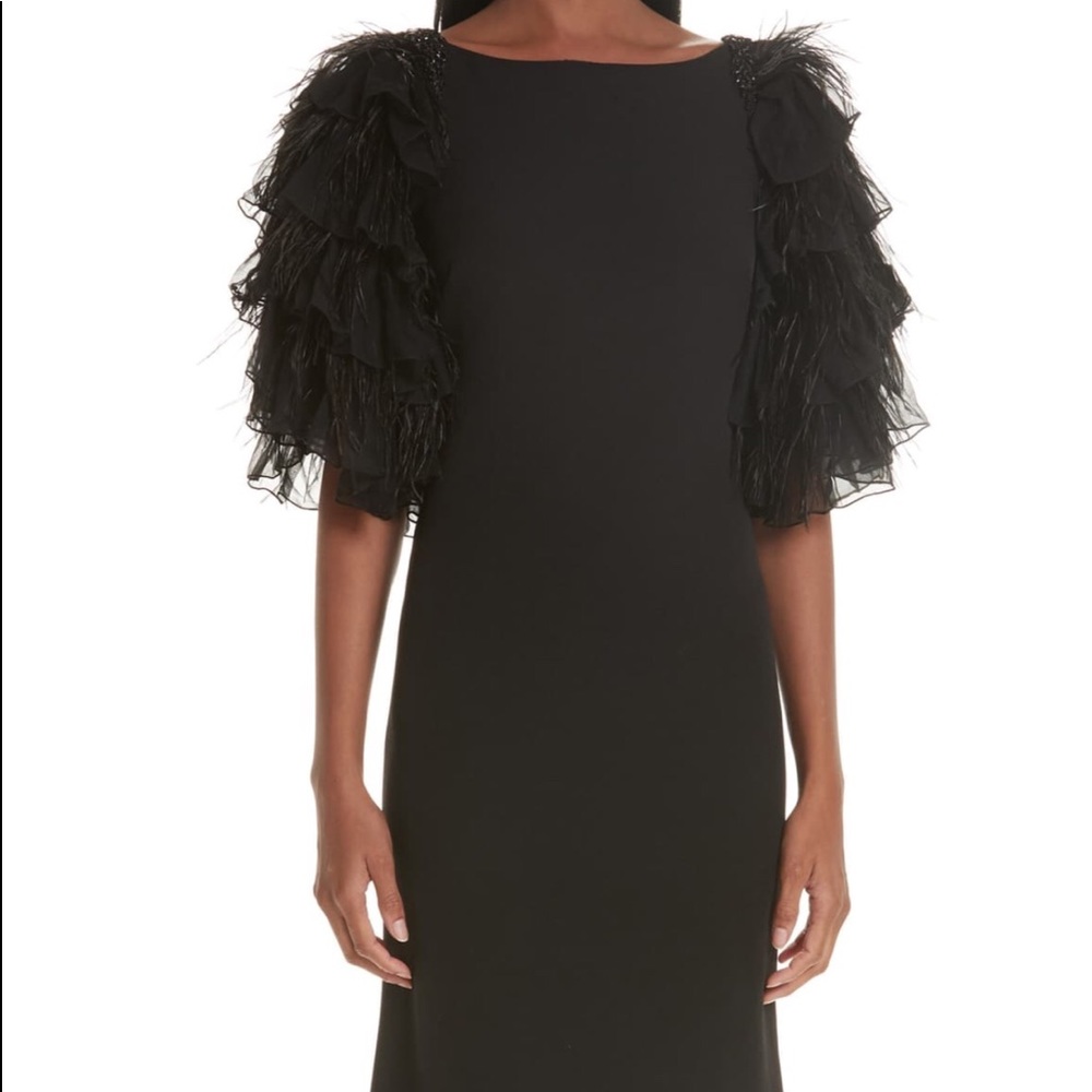 Badgley  Mischka Beading and Feathers on sleeves
